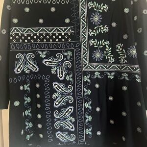 NavyEmbroidered Boho Tunic Top - Blue & Mint Floral Paisley